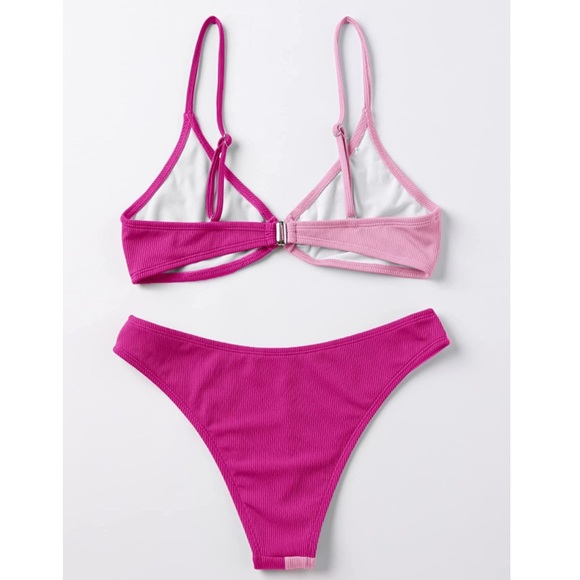 NWT Bikini | Dual Tone Pink 2 Piece Bikini Swimsuit Size L - Picture 2 of 2